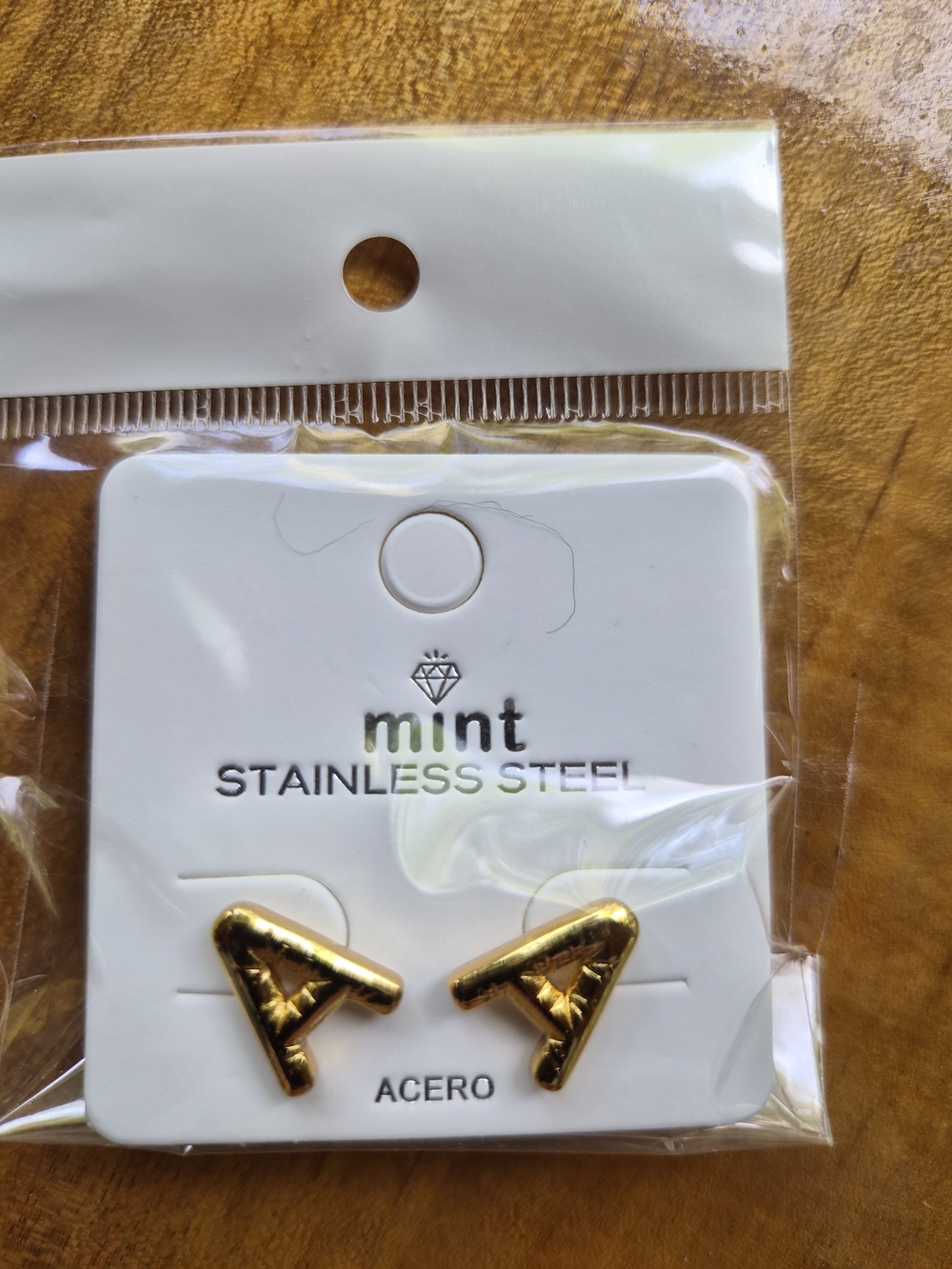 Mint Stainless Steel Letter "A"  Earring Studs